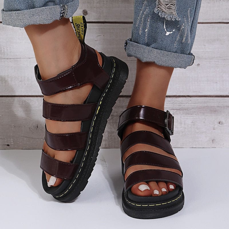 Cap Point Summer Martens Flat Platform Open Toe Thick Bottom Wedges Shoes