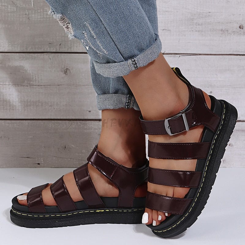 Cap Point Summer Martens Flat Platform Open Toe Thick Bottom Wedges Shoes