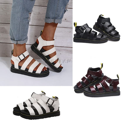 Cap Point Summer Martens Flat Platform Open Toe Thick Bottom Wedges Shoes