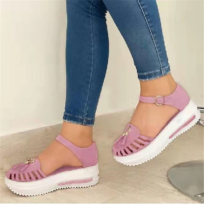 Cap Point Summer Platform Hollow Out Round Toe Beach Flat Sandals