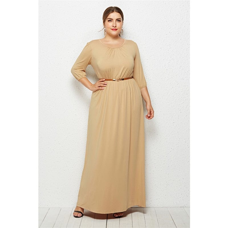 Cap Point Theresa Round Neck Solid Elastic High Waist A Line Loose Swing Maxi Dress