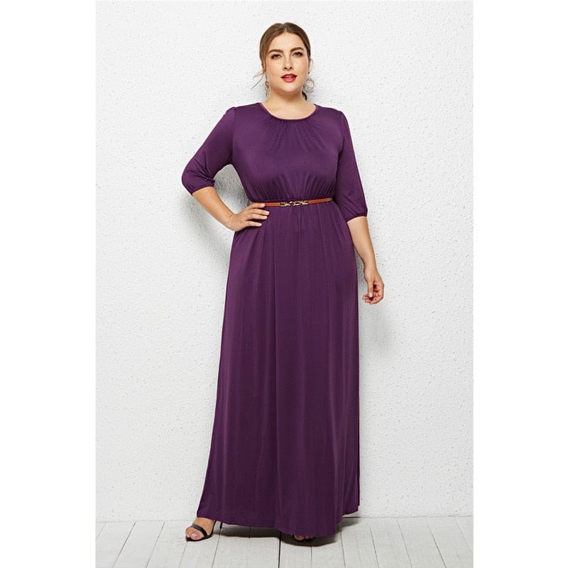 Cap Point Theresa Round Neck Solid Elastic High Waist A Line Loose Swing Maxi Dress