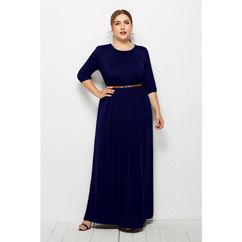 Cap Point Theresa Round Neck Solid Elastic High Waist A Line Loose Swing Maxi Dress