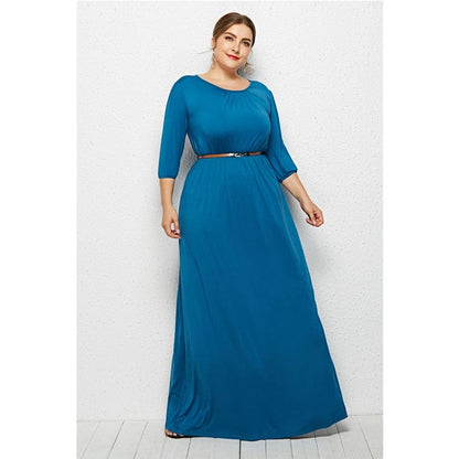 Cap Point Theresa Round Neck Solid Elastic High Waist A Line Loose Swing Maxi Dress