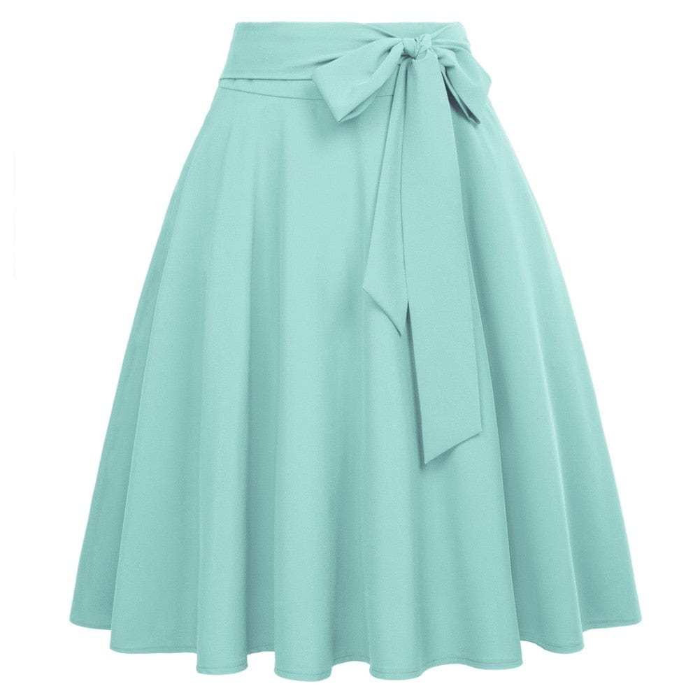 Cap Point Tiffany Blue / S Perline Belle Poque High Waist Self-Tie Bow-Knot Embellished  A-Line Skirt