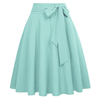 Cap Point Tiffany Blue / S Perline Belle Poque High Waist Self-Tie Bow-Knot Embellished  A-Line Skirt