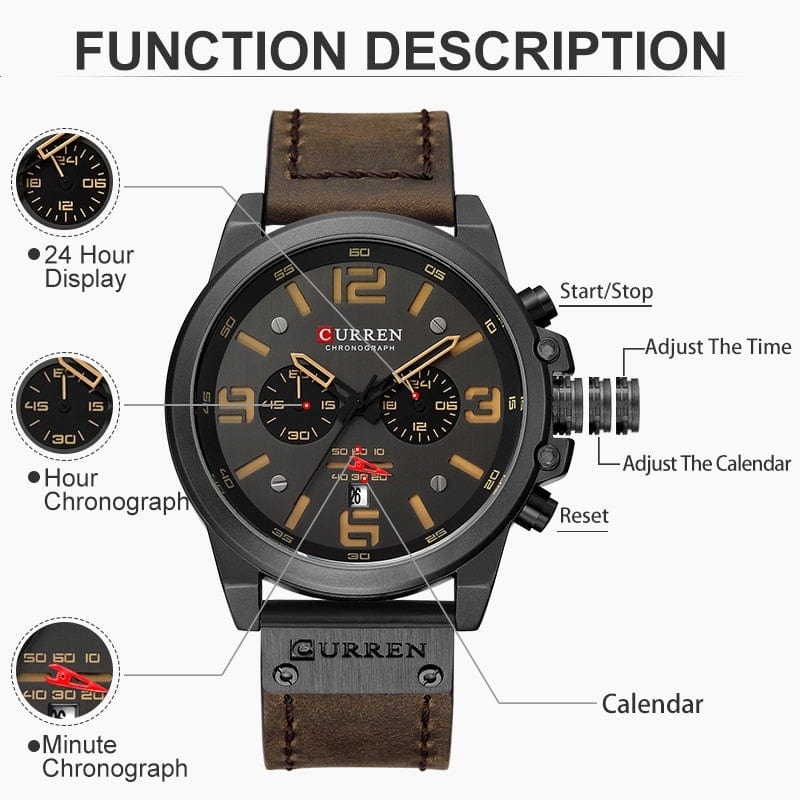 Cap Point Top Brand Luxury Waterproof Sport Wrist Watch Chronograph Mens Watch