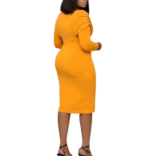 Cap Point Vanessa Elegant Long Sleeve V-Neck Bodycon Midi Dress