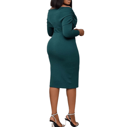 Cap Point Vanessa Elegant Long Sleeve V-Neck Bodycon Midi Dress