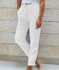 Cap Point White / 5XL Ameline Cotton Linen High Elastic Waist Drawstring Pocket Beachwear Trousers