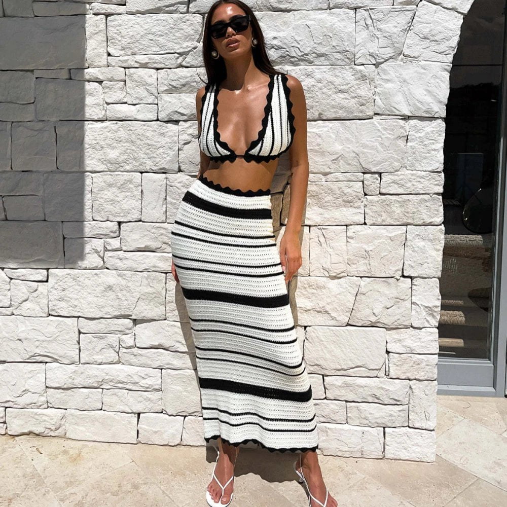 Cap Point WHITE / L Natalie Summer Knitted Beach Skirt Set