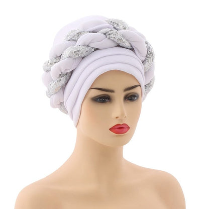 Cap Point white / One Size Celia Auto Geles Shinning Sequins Turban Headtie