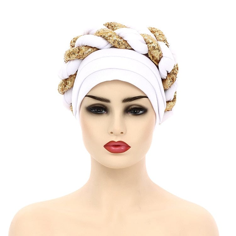 Cap Point White / One Size Celia Auto Geles Shinning Sequins Turban Headtie