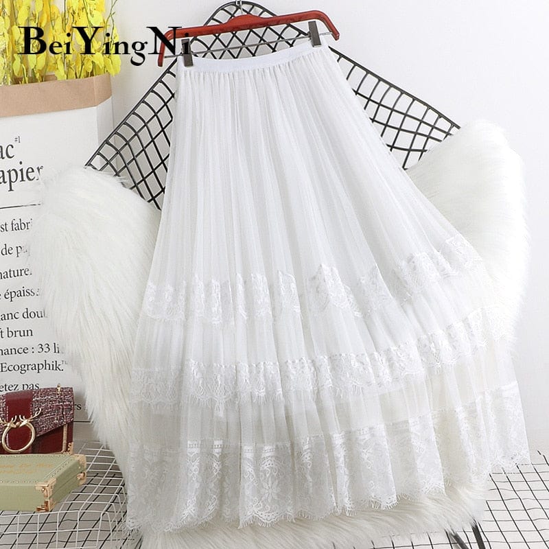 Cap Point white / One Size Serena Fashion High Waist Tulle Midi Skirt