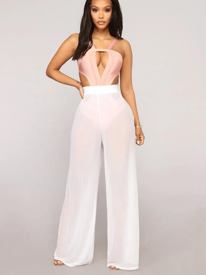 Cap Point WHITE / S Ameline Mesh Wide Leg Pants