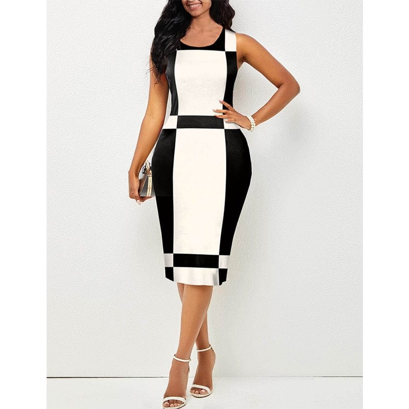 Cap Point White / S Belinda Halter Party Tank Sleeveless Patchwork Bodycon Midi Dress