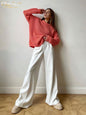 Cap Point white / S Fashion Wide Leg High Waisted Casual Pants