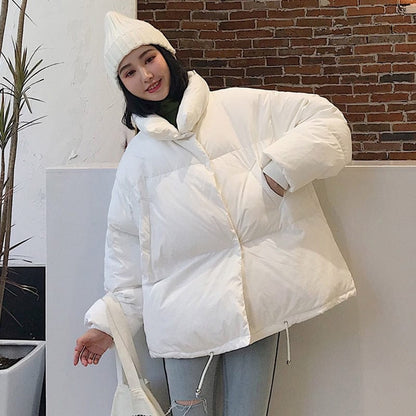 Cap Point White / S Julienne Stand Collar Solid Oversized Down Winter Coat