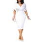 Cap Point white / S Meda Beads Decor V-Neck Short Sleeve Summer Casual Bodycon Dress