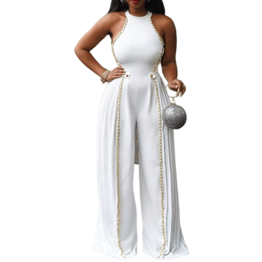 Cap Point white / S Merlaine Chain Design Sleeveless Wide Leg Jumpsuit