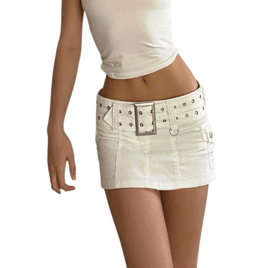 Cap Point white / S Schomie Belted Low Waist Pockets Micro Skirt