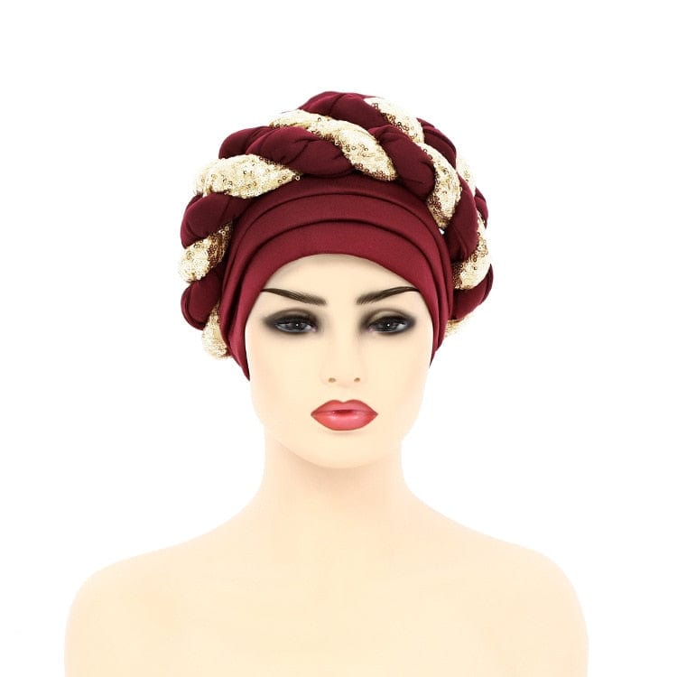 Cap Point wine red / One Size Celia Auto Geles Shinning Sequins Turban Headtie