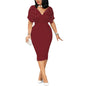 Cap Point Wine Red / S Meda Beads Decor V-Neck Short Sleeve Summer Casual Bodycon Dress