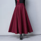 Cap Point Wine Red / S Nadia Winter Thick Warm Elastic A-Line Woolen Maxi Skirt