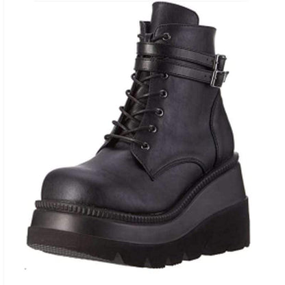 Cap Point Winter Leather Women Punk Style Ankle Boots