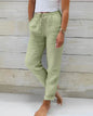 Cap Point Yellow Green / XXXL Ameline Cotton Linen High Elastic Waist Drawstring Pocket Beachwear Trousers