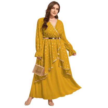 Cap Point Yellow / L Becky Chic Elegant Plus Size Luxury Designer Evening Party Oversize Maxi Dress