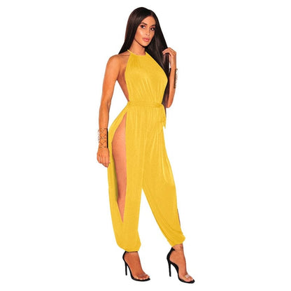 Cap Point Yellow / S Andreas Hollow Out Sleeveless O-Neck Belt Lace Up Jumpsuit