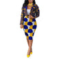 Cap Point Yellow / S Marisse Print Lapel Long Sleeves Suit Jacket + High-Waist Knee-Dress