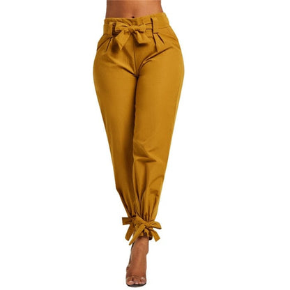 Cap Point Yellow / S Summer Bow Sashes High Waist Pencil Pants