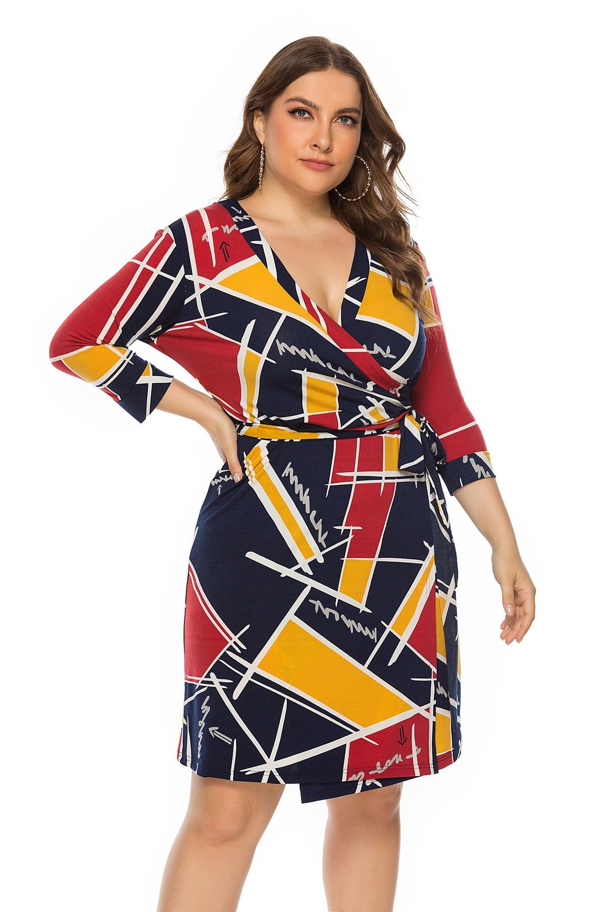 Cap Point Yellow / XL Holeandra V-neck African Print Dress