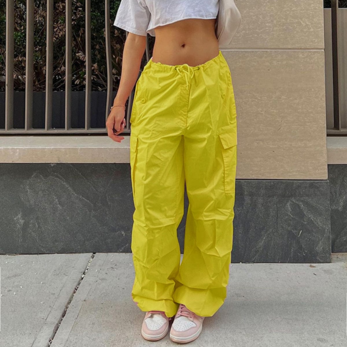 Cap Point yellow / XS Beline Oversized Drawstring Low Waist Parachute Loose Fit Sweatpants