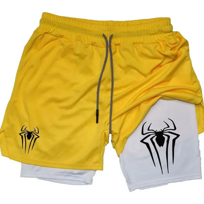 Cap Point Yellow / XXL Guelor 2-in-1 Men's Spider Print Compression Shorts